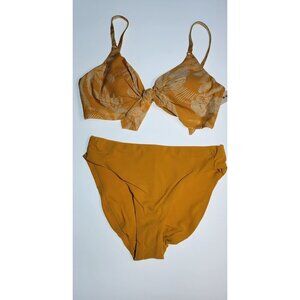 Robin Piccone Bikini Swim Top Underwire Bottom Mid Rise Sz M Yellow